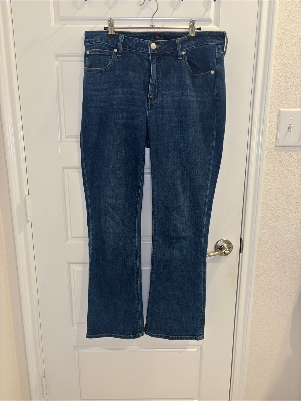 Quince Dark Wash Flare Jeans High Rise Stretch Organic Cotton Size 32